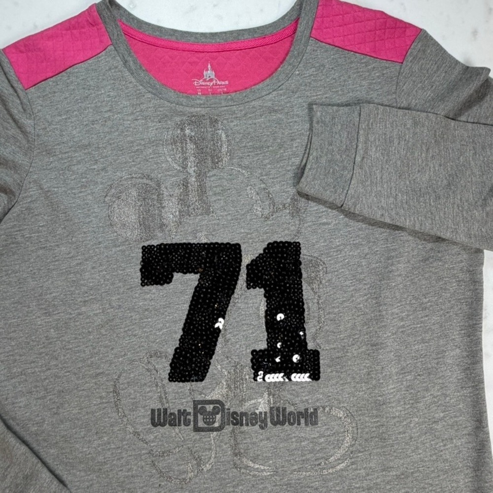 Disney Parks Walt Disney World Mickey Mouse 71 Sequined Gray Sweatshirt Womens M